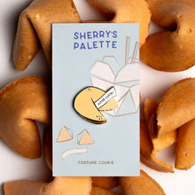 Load image into Gallery viewer, Fortune Cookie enamel pin designed by Sherry's Palette