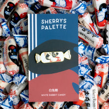 Load image into Gallery viewer, White Rabbit Candy enamel pin designed by Sherry's Palette