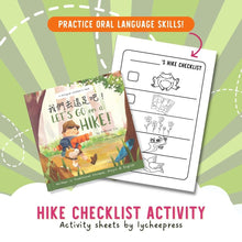 Load image into Gallery viewer, Let's Go on a Hike by Katrina Liu - Hike Checklist Activity Sheets for kids by Lycheepress