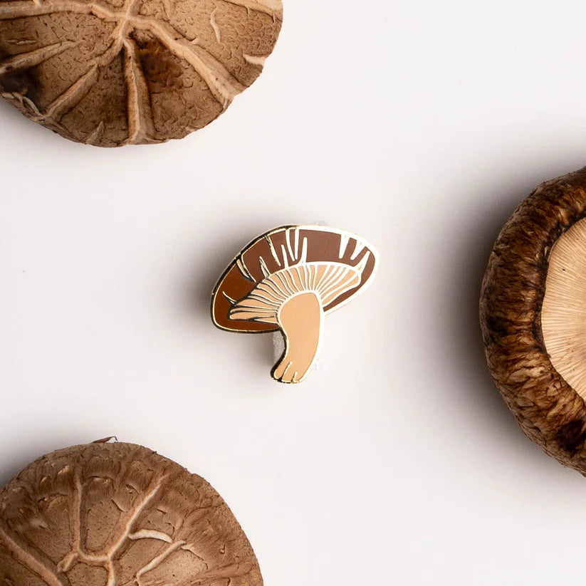 Shiitake Mushroom enamel pin designed by Sherry's Palette