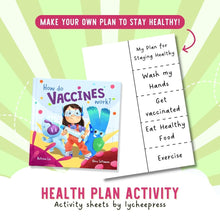 Load image into Gallery viewer, How do Vaccines Work by Katrina Liu - Health Plan Activity Sheets for kids by Lycheepress
