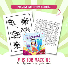 Load image into Gallery viewer, How do Vaccines Work by Katrina Liu - V is for Vaccine Activity Sheets for kids by Lycheepress
