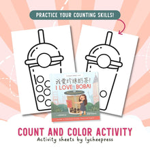 Load image into Gallery viewer, I love BOBA! by Katrina Liu - Count and Color Activity Sheets for kids by Lycheepress
