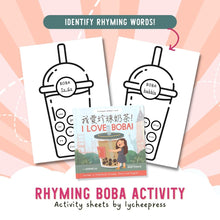 Load image into Gallery viewer, I love BOBA! by Katrina Liu - Rhyming Boba Activity Sheets for kids by Lycheepress
