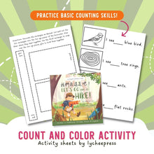 Load image into Gallery viewer, Let&#39;s Go on a Hike by Katrina Liu - Count and Color Activity Sheets for kids by Lycheepress

